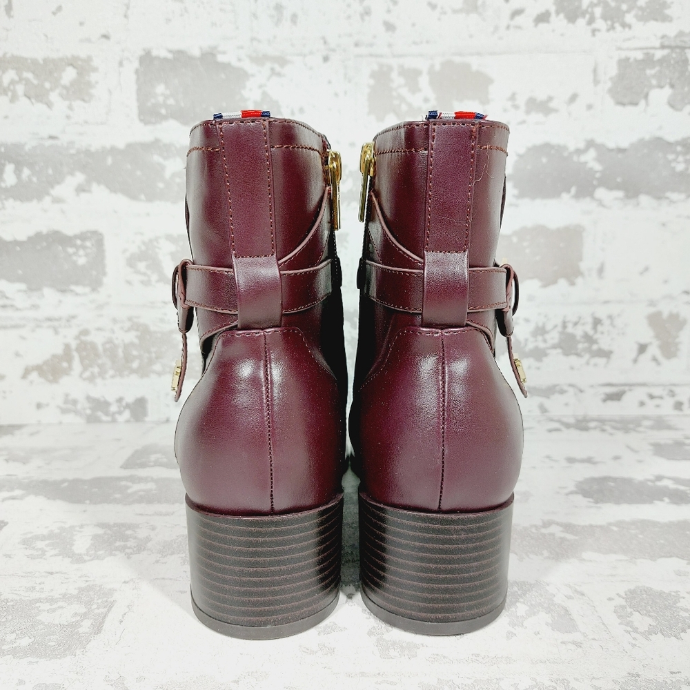 NEW Tommy Hilfiger Jimina Burgundy Block Heel Buckle Ankle Boots F875 - Picture 6 of 10